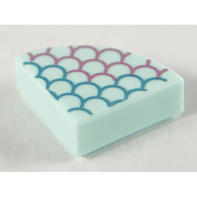 light aqua tile round 1 x 1 quarter with metallic light blue and pink scale outlines pattern