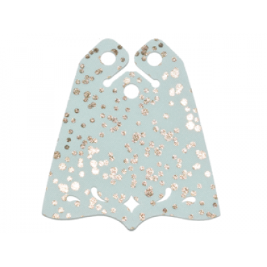 mini doll cape cloth friends center point at bottom 3 small top holes swirl diamond shape holes gold dots pattern - traditional starched fabric