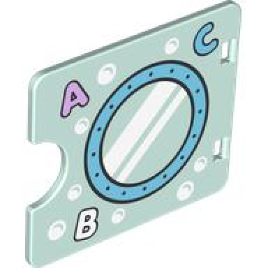 light aqua duplo door window pane 1 x 4 x 3 with semi oval cutout with capital letter a b and c white bubbles and stripes in medium azure ring pattern