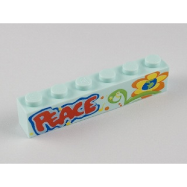 light aqua brick 1 x 6 with peace and flower pattern