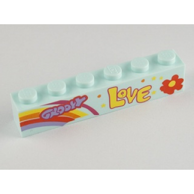 light aqua brick 1 x 6 with groovy love rainbow and flower pattern
