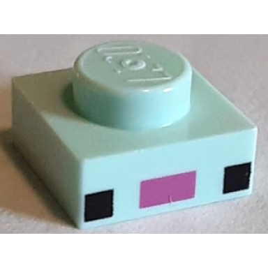 light aqua plate 1 x 1 with 2 black squares and dark pink rectangle pattern minecraft axolotl face