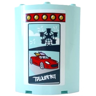 light aqua cylinder quarter 4 x 4 x 6 with red strip of lights sports car dark blue ferris wheel silhouette and white writing pattern model left side sticker - set 41448