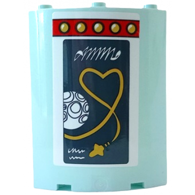 light aqua cylinder quarter 4 x 4 x 6 with red strip of lights gold heart shaped rocket trail white moon and writing on dark blue background pattern model right side sticker - set 41448