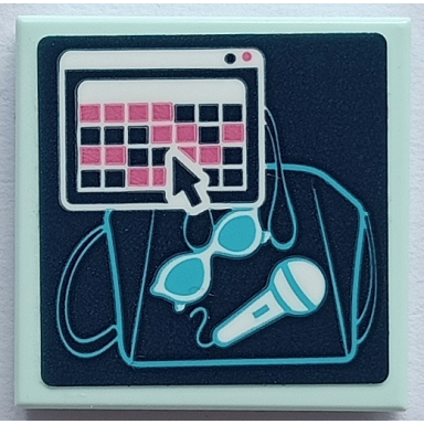 light aqua tile 2 x 2 with computer screen with cursor window with dark blue and dark pink squares medium azure x-ray of bag sunglasses and microphone pattern sticker - set 41429