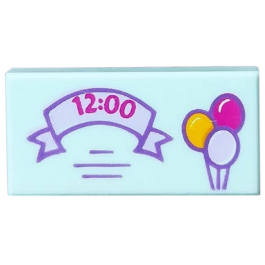 light aqua tile 1 x 2 with bright light orange lavender and magenta balloons 12:00 on ribbon pattern