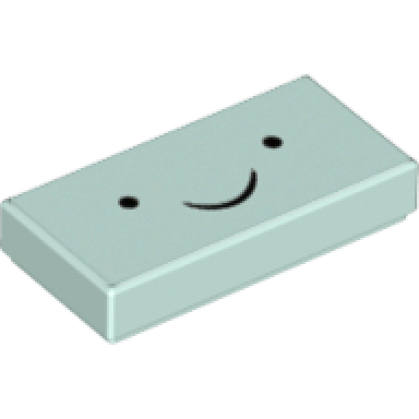 light aqua tile 1 x 2 with face black eyes and thin smile pattern bmo