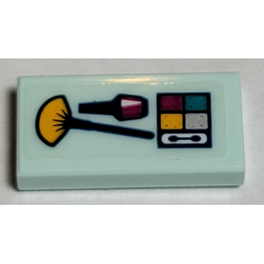 light aqua tile 1 x 2 with brushes and eye shadow pattern sticker - set 41344