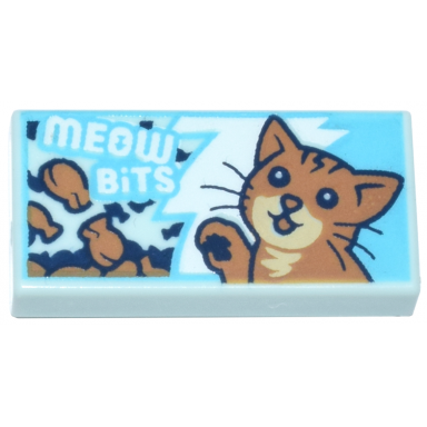 tile 1 x 2 with meow bits and medium nougat and tan cat on white and medium azure jagged background pattern