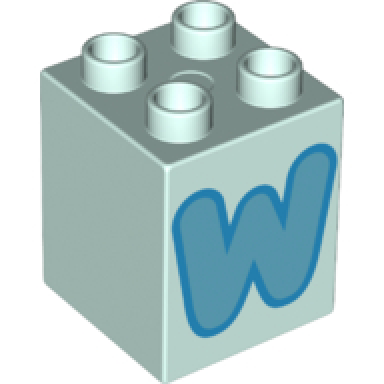 light aqua duplo brick 2 x 2 x 2 with medium azure capital letter w with dark azure outline pattern