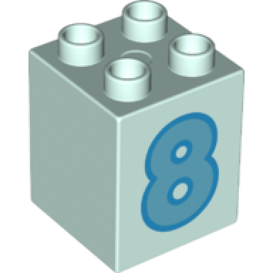 light aqua duplo brick 2 x 2 x 2 with medium azure number 8 with dark azure outline pattern
