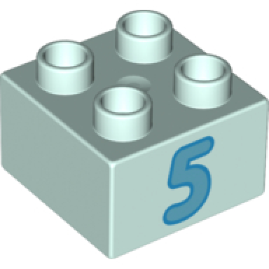 light aqua duplo brick 2 x 2 with number 5 medium azure pattern