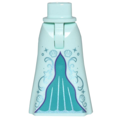 light aqua mini doll hips and skirt full length with metallic light blue sparkles and shells and dark turquoise inset with dark purple trim pattern - thin hinge