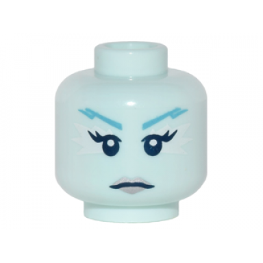 light aqua minifigure head female jagged dark azure eyebrows white at sides of eyes silver lips pattern