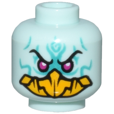 light aqua minifigure head alien magenta eyes bright light orange beak and dark turquoise lines pattern