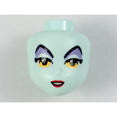 light aqua mini doll head friends with lavender eye shadow bright light orange eyes red lips pattern