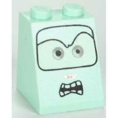 light aqua slope 65 2 x 2 x 2 with bottom tube with light gray eyes and angry mouth with teeth pattern