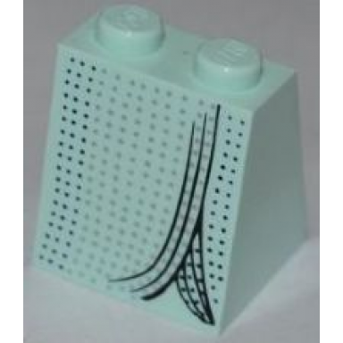 light aqua slope 65 2 x 2 x 2 with bottom tube with minifigure dress skirt robe black and silver spots pattern
