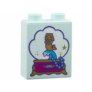 light aqua duplo brick 1 x 2 x 2 with magenta and gold jewelry box white shell dark azure necklace and mermaid on wave pattern