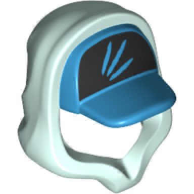 light aqua minifigure headgear hood hoodie with molded dark azure cap and printed black panel with 3 streaks pattern