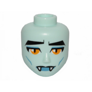mini doll head friends male large with yellow eyes black eyebrows medium blue lips fangs and frown pattern balthazar