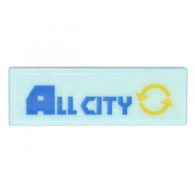 light aqua tile 1 x 3 with blue all city and yellow recycling arrows symbol pattern sticker - set 70620