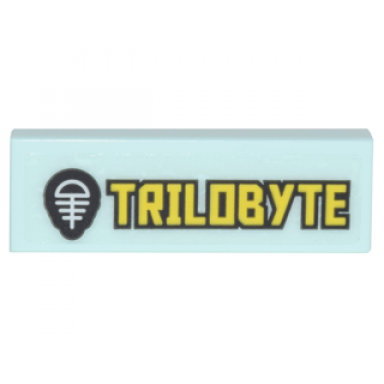 light aqua tile 1 x 3 with black fossil skeleton logo and yellow trilobyte pattern sticker - set 70620