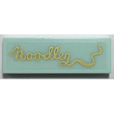 light aqua tile 1 x 3 with gold script noodles pattern sticker - set 70657
