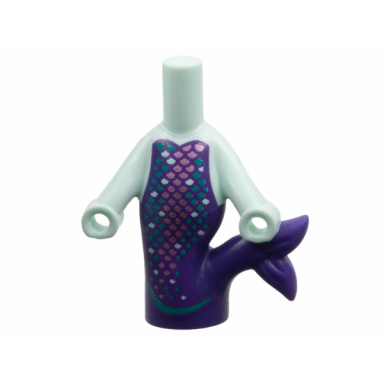 light aqua micro doll body mermaid with molded dark purple tail and printed dark turquoise and metallic pink scales pattern