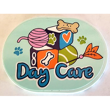 light aqua tile round 6 x 8 oval with dark azure day care dog bone yarn ball blocks and paw prints pattern sticker - set 41718