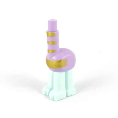 light aqua lower body trolls giraffe with lavender torso and neck and gold stripes pattern