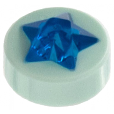 light aqua tile round 1 x 1 x 2 3 with molded trans-dark blue star pattern