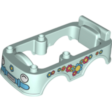 light aqua duplo car body bus small bottom section with suns3t license plate and flowers pattern on both sides