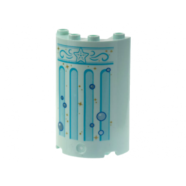 light aqua cylinder half 2 x 4 x 5 with 1 x 2 cutout with medium azure star filigree and columns gold sparkles metallic light blue bubbles pattern