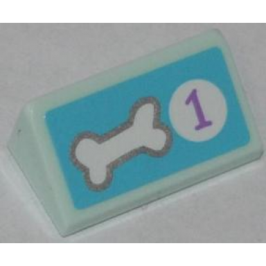 light aqua slope 30 1 x 2 x 2 3 with dog bone and purple number 1 in white circle on medium azure background pattern sticker - set 41007