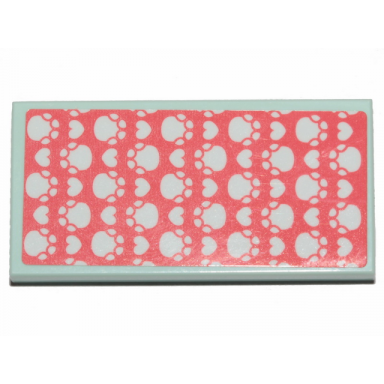 light aqua tile 2 x 4 with bedspread with white paws on coral background pattern sticker - set 41424