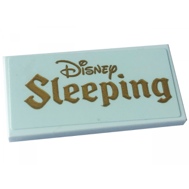 light aqua tile 2 x 4 with gold disney and sleeping pattern sticker - set 43227