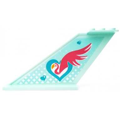 light aqua tail 12 x 2 x 5 with dark pink flamingo with bright light orange beak and medium azure hearts pattern on both sides stickers - set 41429