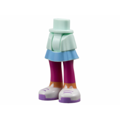 light aqua mini doll hips and skirt layered with molded magenta legs and printed bright light blue layer nougat ankles white shoes medium lavender laces and soles pattern - thick hinge