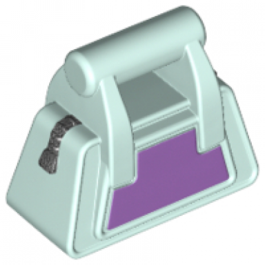 light aqua friends accessories handbag with dark silver zipper and medium lavender side pattern