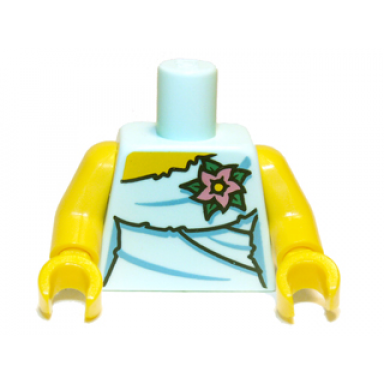 light aqua torso female wrapped dress with pink flower pattern yellow arms yellow hands