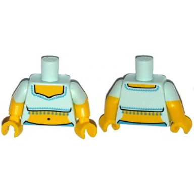 light aqua torso fringed crop top pattern genie yellow arms with molded light aqua short sleeves pattern yellow hands
