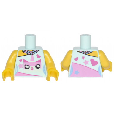 light aqua torso female outline dress with pink unikitty hearts stars and beaded necklace pattern yellow arms yellow hands