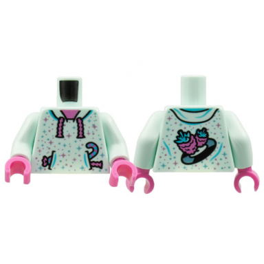 light aqua torso hoodie dark pink neck and strings metallic pink and blue stars candy pineapples and record back pattern light aqua arms dark pink hands