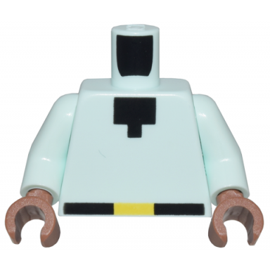 light aqua torso pixelated black neck and belt with yellow buckle pattern light aqua arms medium brown hands