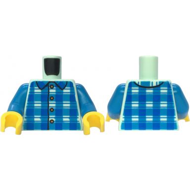 light aqua torso blue and dark azure plaid shirt with collar and medium nougat buttons pattern dark azure arms yellow hands