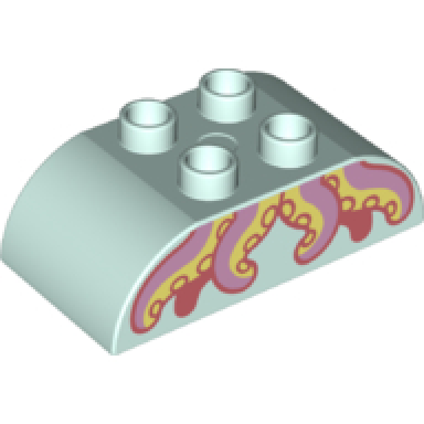 light aqua duplo brick 2 x 4 slope curved double with bright light yellow bright pink and coral octopus tentacles pattern