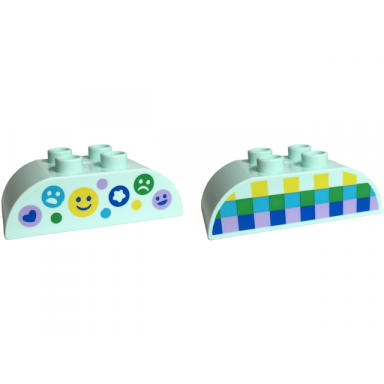 light aqua duplo brick 2 x 4 slope curved double with blue bright green lavender medium azure and yellow emoticons checkered plaid pattern