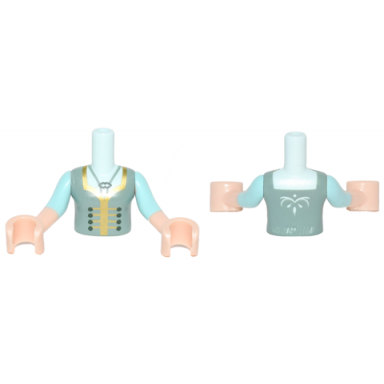 light aqua torso mini doll girl sand green bodice top with gold trim pattern light nougat arms with hands with light aqua sleeves
