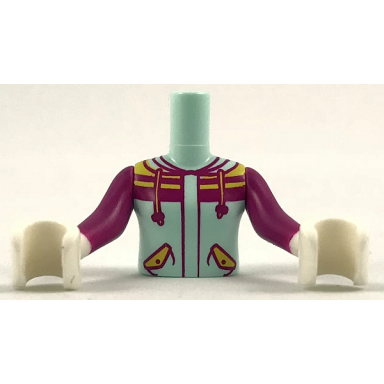 light aqua torso mini doll girl top with magenta and orange trim pattern magenta sleeves and white gloves